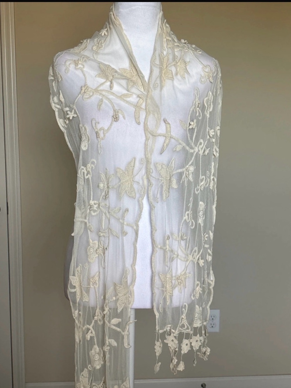 Embroidered Sheer Curtain Panel in Ivory - Delicate Floral Design